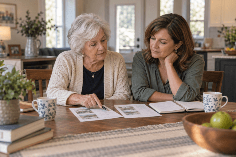 Family comparing Senior Living options after a tour
